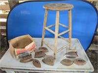 Antique Irons and Stool