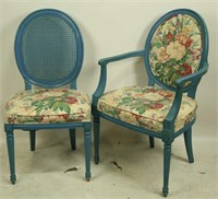SET OF FOUR BLUE PAINTED CHAIRS WITH CANE INSET
