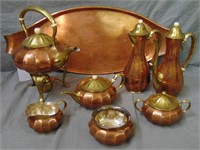 Tiffany Makers Copper over Silver Tea Set.