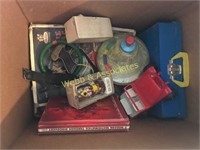 Box of vintage children's toys including