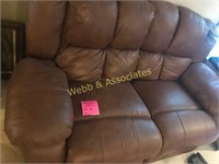Three-piece brown leather recliner love seat,
