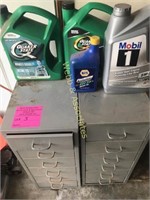Two small file cabinets, 3 gallons oil