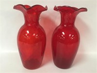 Pair of Nice Red Vases - 13" Tall Ea.