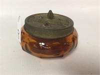 Amber Glass Powder Dish - 5" Dia.
