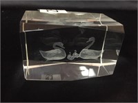 Etched Crystal Swan Sculpture - 3" Long