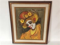 Framed Art, Clown on Newspaper, Signed 1972