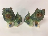 Pair of Glazed Ceramic Foo Dogs - 9" Tall