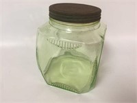 Vasaline Glass Jar w/Lid 5.5" x 5.5" x 7" T