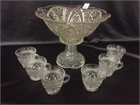 Footed Punch Bowl w/6 Cups - 12" Dia. x 10" Tall