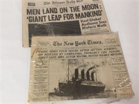 2 Vintage Newspapers, Man on Moon 1969 &