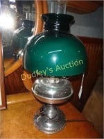 Electrified Nickel Plated Oil Lamp W/ Emerald Gree