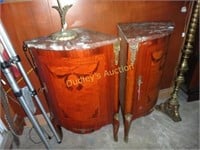 2 Bookend Cylinder Front Marble Top Inlaid Stands