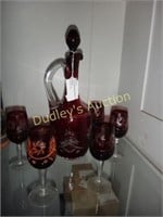Cut To Clear Ruby Stopper Pitcher & Cordials
