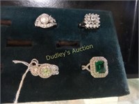 4 Sterling Cocktail Rings Incl. Emerald Colored &