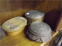 3 Woven Covered Sewing Baskets