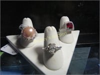 3 Sterling Cocktail & "Bling" Rings Incl Large Pin
