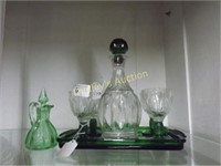 Cordial Decanter, Glasses, Under Tray & Vinegar In