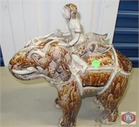 Glazed Ceramic Elephant with temple Angel rider.