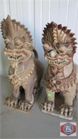 Two Thailand Glazed Ceramic Temple Lions (Not a