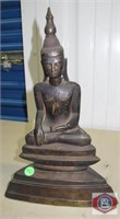 Cambodian Bronze cast seated Buddha on a multi