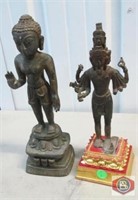 Two Cambodian Bronze Standing Buddha. Size