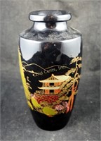 Vintage Black Enamel Ware Oriental 10" Vase
