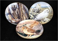 3 Danbury Mint Majesty Of Owls Ceramic Plates 8"