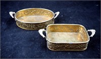 2 Shallow 7" & 6 " Patterned Brass Dishes
