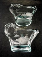 2 Melted Etched Crystal Oriental Glass Art 12"
