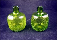 2 Hand Blown Crackle Glass Candle Holders Lot