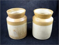 Two 7" Clay Pottery Stone Ware 2 Tone Jars