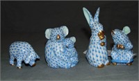 Blue Herend Fishnet Figurines. Lot of  4.