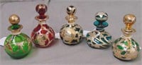 Sterling Silver Overlay Perfume Bottles. Lot of 5.