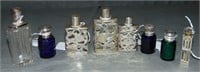 Sterling Silver/Glass Perfume Bottles. Lot of  8.