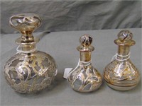 Sterling Silver Overlay Perfume Bottles. Lot of 3.