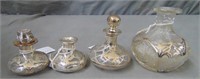 Sterling Silver Overlay Perfume Bottles. Lot of 4.