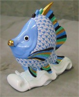Herend Figurine. Blue Fishnet Fish.