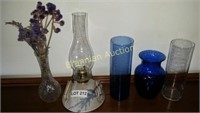 Oil Lamp & Assorted Vases