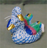 Herend Figurine. Blue Fishnet Ducks