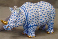 Herend Figurine. Blue Fishnet Rhino