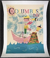 Columbus Day, Color Printer Holiday Poster 1950's