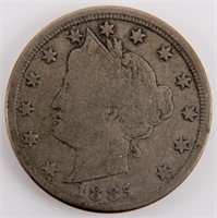 Coin 1885 Key Date Liberty Nickel in Fine.