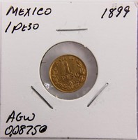 Coin 1899 Mexico 1 Peso Gold Coin   Rare!