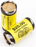 Coin 2 Rolls Native American Dollars 08-D & 09-P