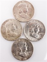 Coin 4 Franklin Half Dollars 1949-S AU / Unc