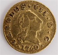 Coin 1760 1/2 Escudo Spanish Treasure Gold Coin