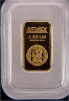 Coin 1 Gram .9999 Fine Gold Bar Certified