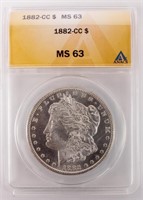 Coin 1882-CC  Morgan Silver Dollar ANACS MS63