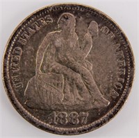 Coin 1887 Liberty Seated Dime in Very Fine-XF