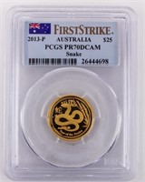 Coin 2013-P Australia $25 Gold Snake PCGS PR70